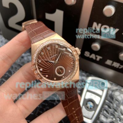 Swiss Copy Omega Constellation Brown Dial Ladies Watch 35mm